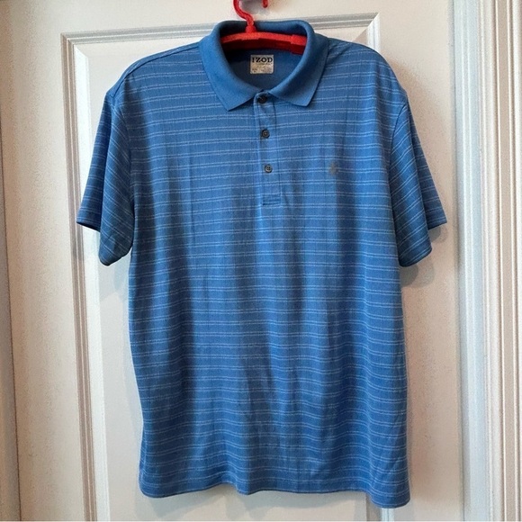 IZOD Golf Blue Striped Short Sleeve Polo Shirt Sz XL Classic Preppy - Picture 1 of 9